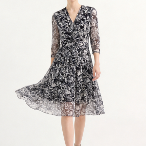 Breathable Mulberry Silk Printed Midi-Length Dress