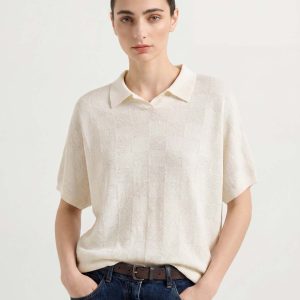 Lightweight Checker Texture Short Sleeve Knit Top