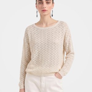 Breathable Cotton Silk Blend Hollow Knit Top