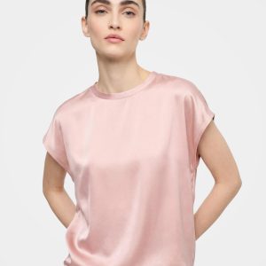 Smooth Cooling Silk Blend Satin Cap Sleeve Blouse