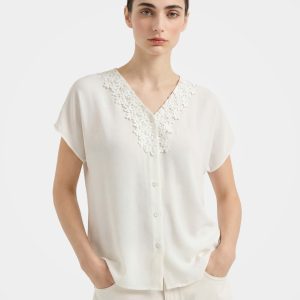 Elegant Silk Cap Sleeve Blouse with Embroidery Detail