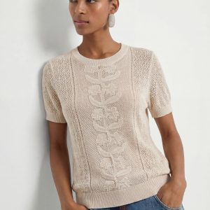Breathable Cotton Silk Floral Knit Knit Summer Top