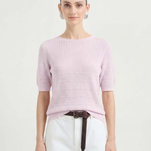 Lightweight Textured Cotton Silk Knit Pullover