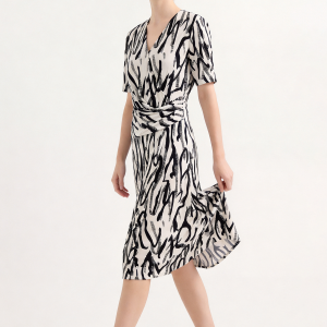 Luxury Mulberry Silk Printed Wrap Midi Dress