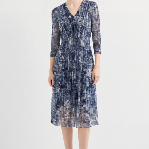 Sheer Printed Mulberry Silk Midi-Length Dress