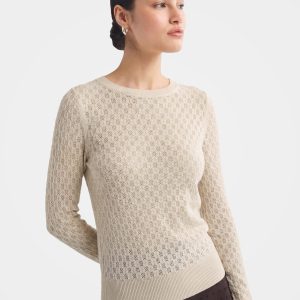 Breathable Cotton Silk Pointelle Knit Pullover