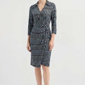 Luxury Mulberry Silk Geometric Wrap Midi Dress