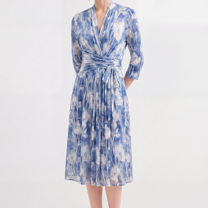 100% Mulberry Silk Floral Print Midi Dress