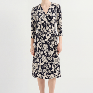 Elegant Mulberry Silk Floral Print Wrap Dress