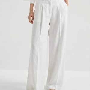Breathable White Wide Leg Pant with Pockets
