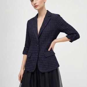 Breathable Mulberry Silk Blend Plaid Tailored Blazer