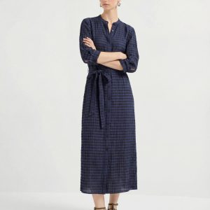 Lightweight Mulberry Silk Blend Belted Midi Dress