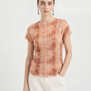 Stretch Mulberry Silk Crinkled Textured Short Sleeve Top