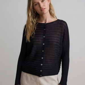 Lightweight Sheer Tencel Blend Stripe Knit Top