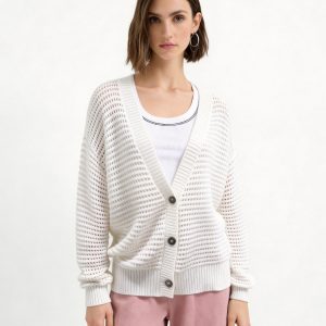 Airy Cotton Silk Blend Button Front Knit Cardigan