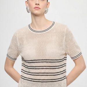 Airy Cotton Silk Blend Textured Short Sleeve Top