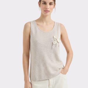 Lightweight Cotton Silk Knit Tank with Floral Detail