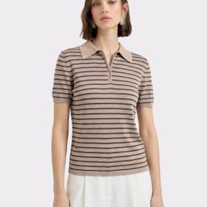 Lightweight Stripe Half Zip Short Sleeve Knit Pullover