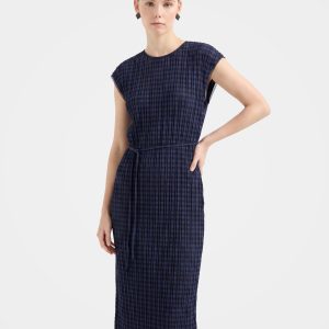 Textured Mulberry Silk Blend Short Sleeve Midi Dress