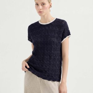 Airy Linen Blend Textured Short Sleeve Summer Top