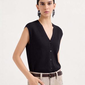 Drapey Tencel Blend Button Front Knit Vest