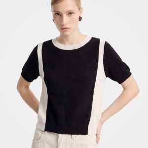 Refined Wool Blend Contrast Panel Pullover Top