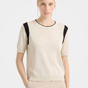 Soft Refined Wool Silk Cutout Shoulder Knit Pullover Top