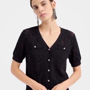 Cooling Tencel Blend Open Knit Cardigan Top