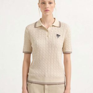 Classic Soft Cotton Cable Knit Polo Knit Top