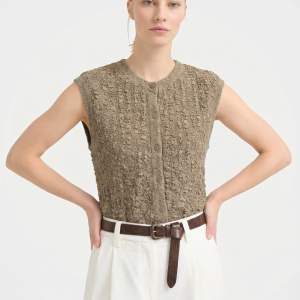 Lightweight Mulberry Silk Textured Button Front Vest