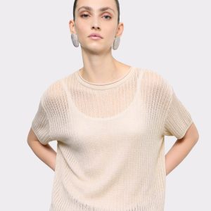 Airy Cotton Silk Open Summer Knit Pullover