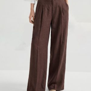 Structured Drape Linen-Blend Wide Leg Pant with Pockets