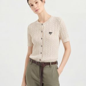 Cotton Short Sleeve Knit Embroidery Top