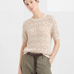Breathable Cotton Silk Blend Diamond Pointelle Knit Top