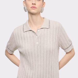 Lightweight Vertical Knit Short Sleeve Pullover