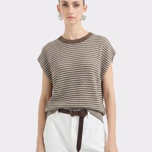 Cooling Tencel Blend Striped Summer Knit Top