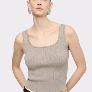 Shimmer Tencel Blend Ribbed Knit Tank Top
