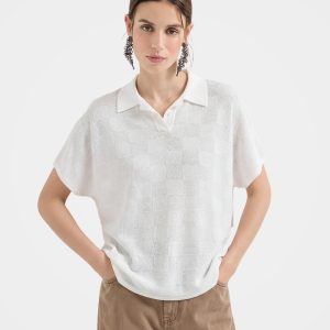 Breathable Cotton Blend Textured Relaxed Polo Top
