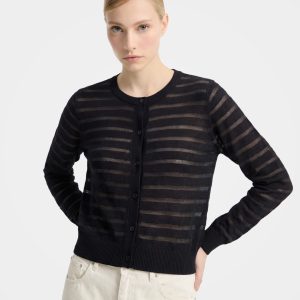Cooling Sheer Tencel Blend Striped Knit Cardigan