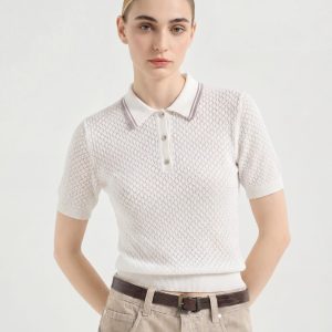Lightweight Honeycomb Knit Polo Pullover
