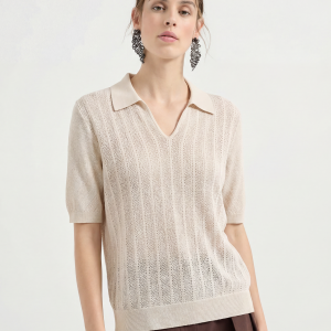 Breathable Cotton Open Knit Polo Knit Top