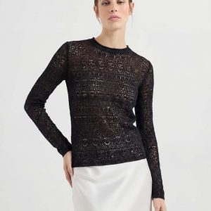 Lightweight Wool Blend Textured Long Sleeve Pullover