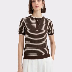Soft Tencel Acetate Short Sleeve Knit Polo Top